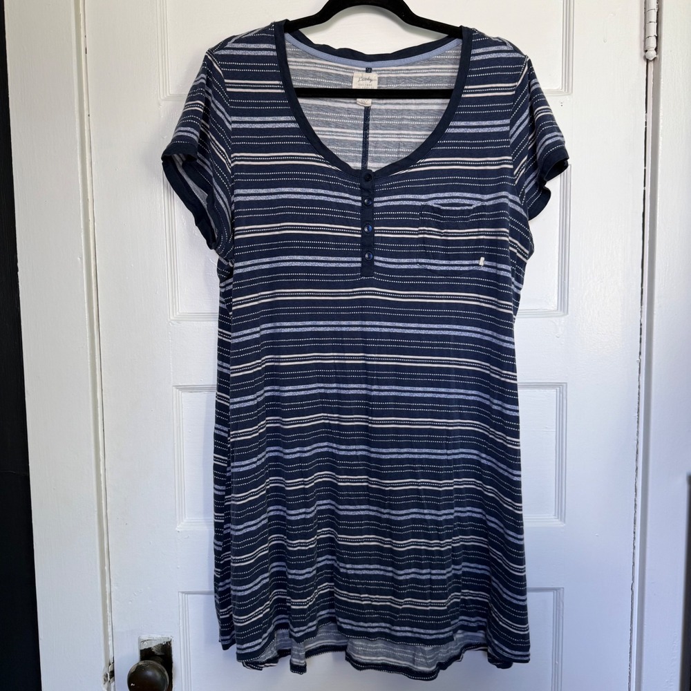 Lucky Brand Womens XL Navy Blue Striped Short Sleeve Henley T-Shirt pajamas